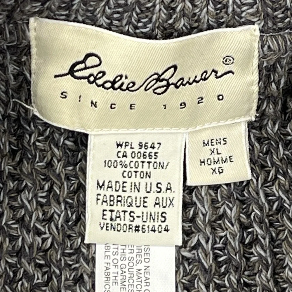 Eddie Bauer Sweater Men Large Gray Henley‎ Fisherman Heavy Rugged Made In USA
